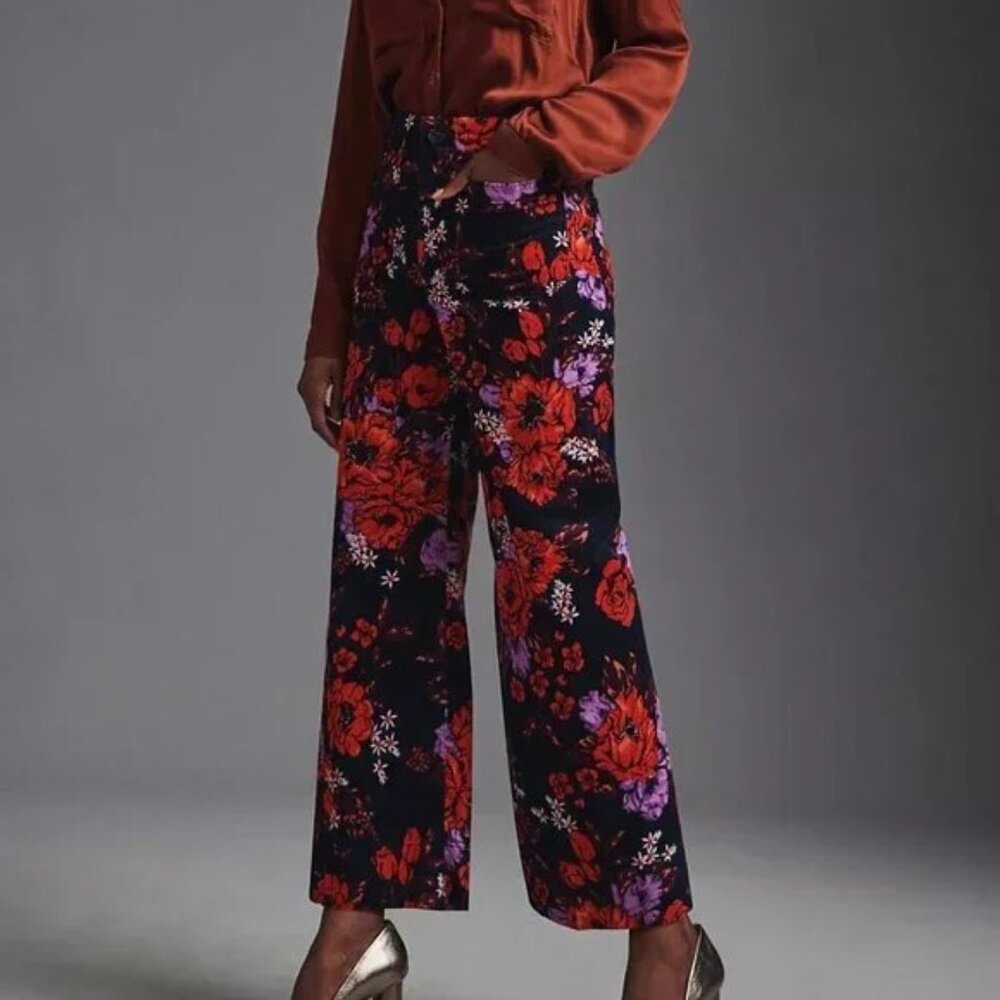 Anthropologie Maeve The Colette Cropped Wide-Leg Velvet Pants Size 26